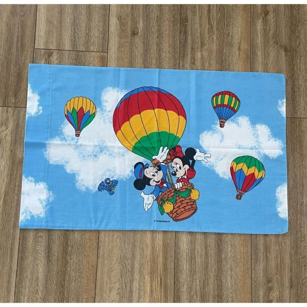 Vintage Walt Disney Co. Minnie and Mickey Mouse Hot Air Balloon Pillowcase